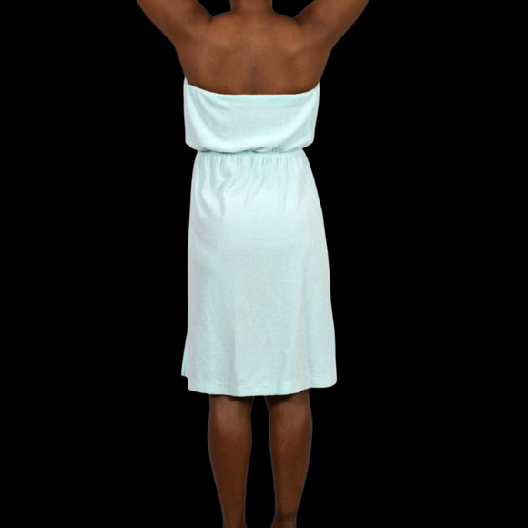 Vintage Terry Towel Dress Blue Swim Coverup Strapless Tube Slits Cotton Medium - Picture 2 of 13